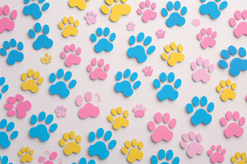 Hearts and paws seamless repeat pattern background. Pet background vector, pastel. Cute colorful paw wallpaper.