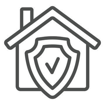 recommend clip art: Home house with shield line icon,defense against viruses concept. Vector graphics. Checkmark emblem house sign on white background, outline style icon for mobile or web design.