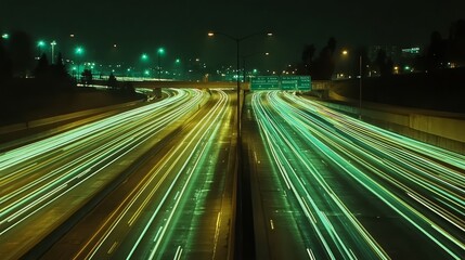 Obraz premium Night freeway traffic light trails.