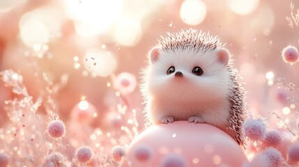 Obraz premium Exotic hedgehog pet in enchanting floral garden whimsical photography dreamy atmosphere close-up view for pet lovers