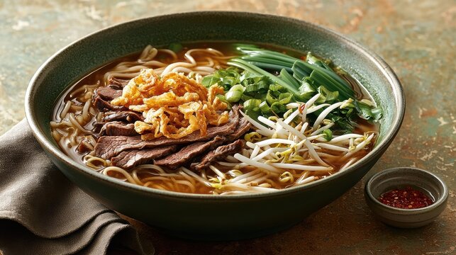 Savoring authentic thai beef noodle soup kuay teow nua street food thailand culinary delight close-up view delicious experience