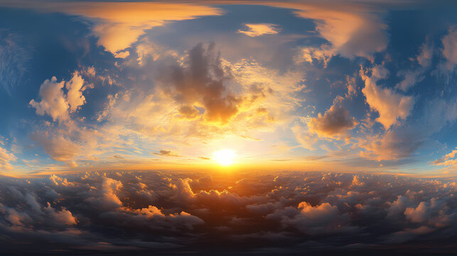 Seamless degree sunset panorama in equirectangular format showcasing a full zenith view of the sky seamless sunset panorama showing a full view of the sky. Zenith. Illustration