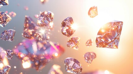 Glimmering Diamonds Falling in Sparkling Light Against Soft Background