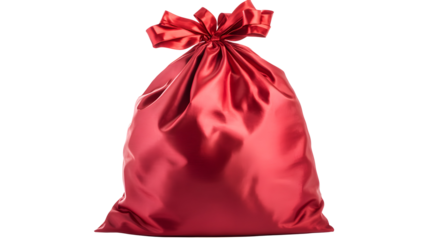 Shiny red gift bag tied with a ribbon.