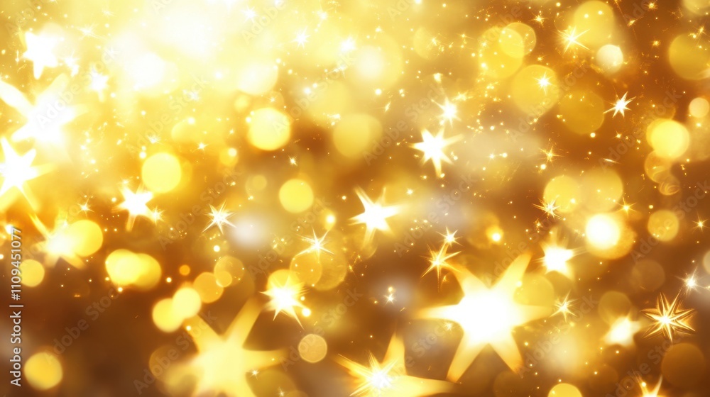 Poster golden sparkles and stars creating a magical background effect
