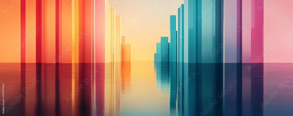 Aufkleber abstract colorful background with tall glass-like structures reflecting light.