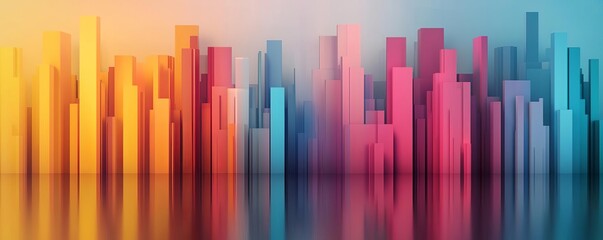 A vibrant abstract image of skyscrapers reflecting colorful light.