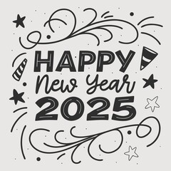 Happy New Year 2025 t-shirt typography calligraphic greeting party shirt artwork celebrate creativity elegance elegant font glowing horizontal luxury best design download