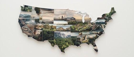 America Mosaic Diverse Landscape Collage of United States Map - Travel Wanderlust Adventure Inspiration