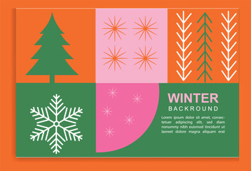 Bright winter geometric banner in flat style. Geometry minimalistic design with simple shapes vector