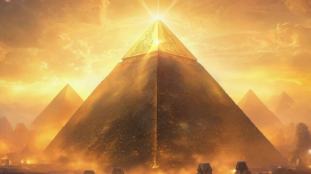Golden Pyramids of Egypt: A Breathtaking Vision of Ancient Wonders and Pharaohs' Tombs in the Desert at Sunset