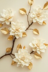 Ethereal Magnolia Floral Branch on Beige Surface - Serene Elegant Home Decor Concept