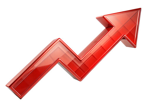 3D red business arrow graph going up isolated on a transparent background