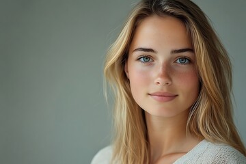 Youthful Serene Portrait Soft Skin Gentle Eyes