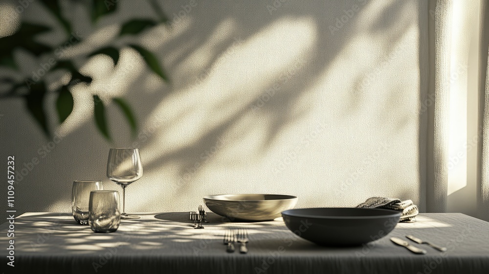 Poster elegant table setting with soft natural light and shadows