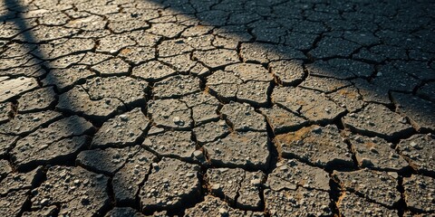 Cracked Earth Surface Underneath a Sunlit Sky, Revealing a World of Parched and Dry Land