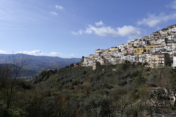 Panoramic view of Calitri, a small town in the mountains of Avellino province, Italy.
