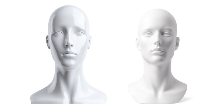 White Plaster Bust of Male Figure on a Transparent Background