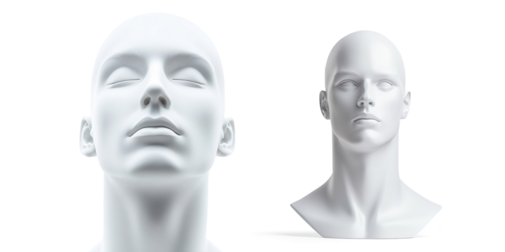 White Plaster Bust of Male Figure on a Transparent Background - Powered by Adobe