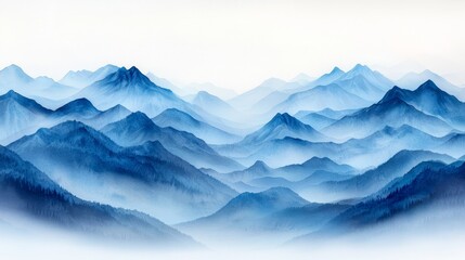 Fototapeta premium Majestic Mountain Layers Serene Blue Haze Overlapping Ranges in Soft Light - Tranquil Nature Landscape for Zen Art and Inspirational Travel Blogs