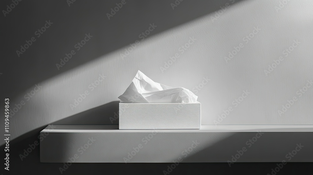 Poster simple tissue box on minimalist shelf with shadow play