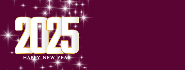 Fototapeta premium Happy new year 2025 purple banner with stars