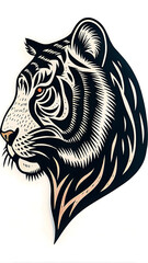 A vintage style illustration of a tiger's head in silhouettes.