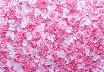 Fototapeta premium A Beautiful Floral Background with Pink Roses and Delicate White Petals Creating a Soft, Romantic Atmosphere for Any Design or Decoration Purpose