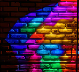 Futuristic Sci Fi Elegant Modern Neon Glowing Rectangle Frame Shaped Lines Pipes Purple Pink Blue Colored Lights in Dark Empty Grunge Concrete Brick Room Background Render Illustration.generative ai	