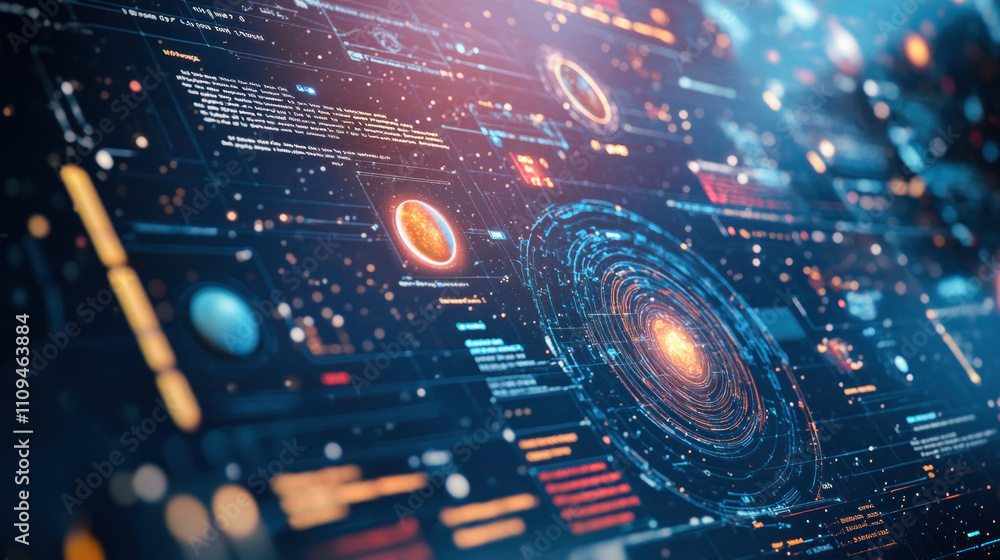 Aufkleber futuristic control panel displaying data about planets and galaxies