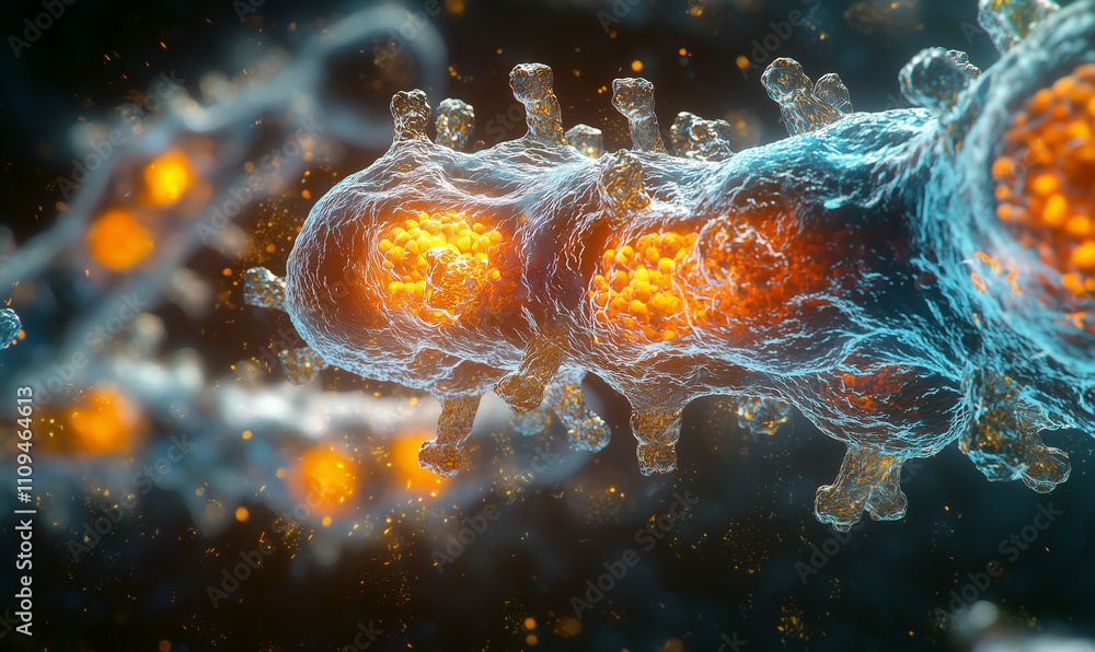Poster a detailed depiction of cellular structures with vibrant colors, emphasizing the intricate design of