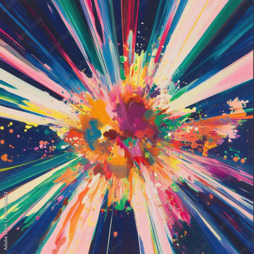 Poster a vibrant explosion of color capturing the essence of creativity and energy in a dynamic abstract ar