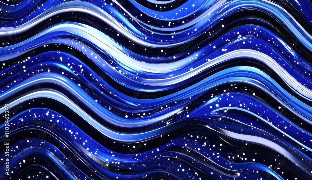 Poster abstract blue wave pattern with flowing lines and shimmering stars creating a dynamic and captivatin