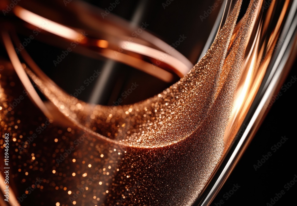 Poster abstract close-up of shimmering copper and metallic surface with glinting particles for artistic or 
