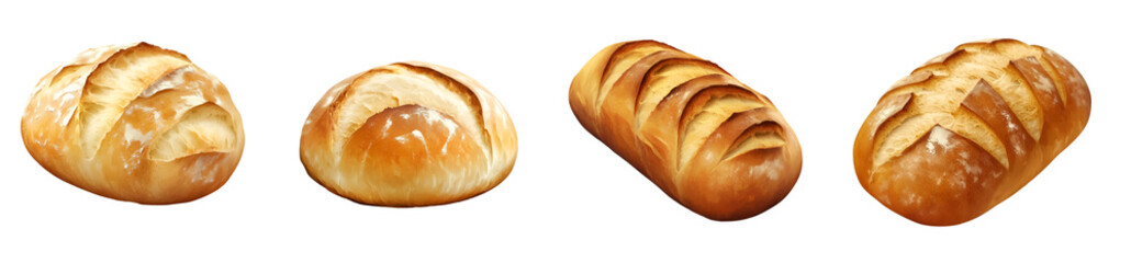 A variety of freshly baked bread loaves showcasing different shapes and textures.