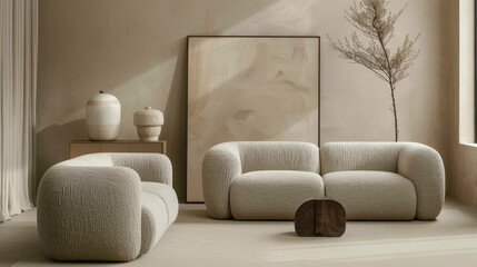 modern living room, minimalist japandi style