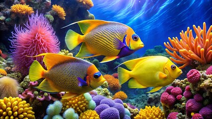 Colorful Fish in Vibrant Coral Reef Underwater Scene