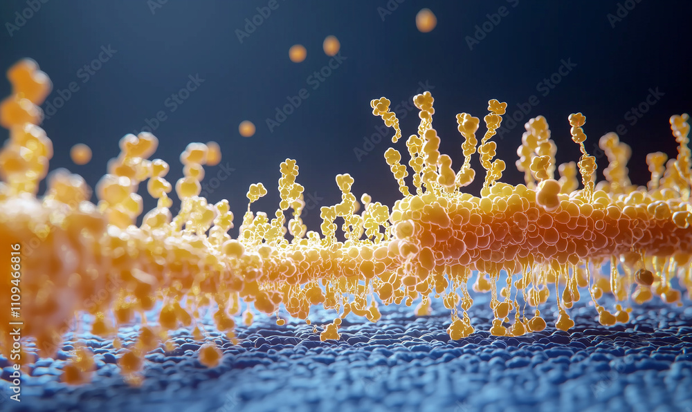 Poster a close-up view of a vibrant, microscopic structure resembling cellular components, showcasing intri