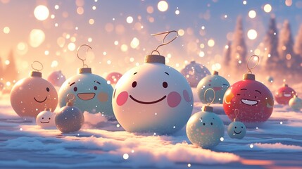 Fototapeta premium Cute Ornament Balls Icy Terrain