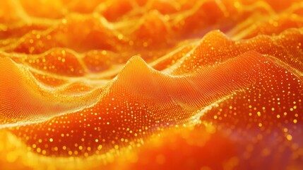 Abstract Wave Patterns of Glowing Orange Terrain with Shimmering Particles in a Stunning 3D Rendering for Modern Digital Backgrounds and Graphics