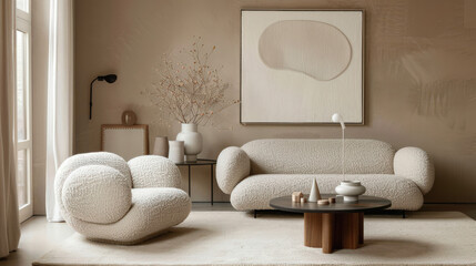 Obraz premium modern living room, minimalist japandi style