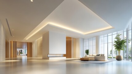 Fototapeta premium The two images show a modern living room with a large window overlooking a city