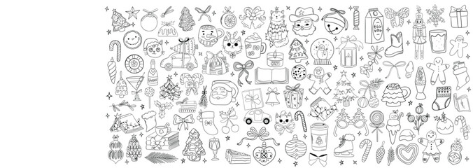 Obraz premium Collection of Festive Christmas Doodles with Holiday Icons and Decorations