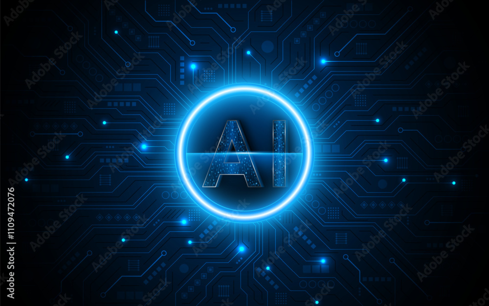 Aufkleber Digital technology of the future. AI icon or artificial intelligence symbol. Future advanced artificial intelligence technology circuit board concept	
