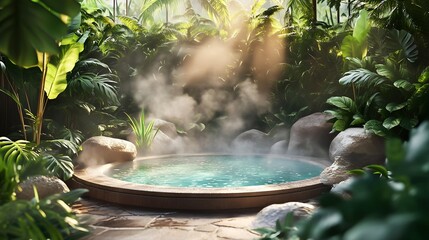 Tropical Hot Spring Oasis Surrounded by Dense Green Foliage