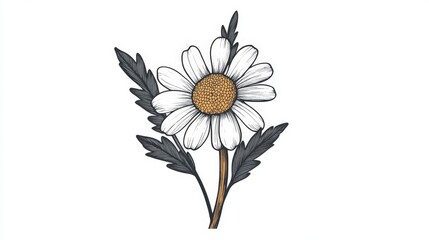 Single Daisy Flower with Golden Center on White Background