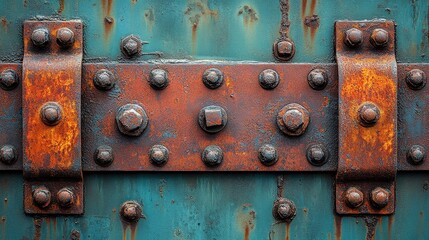 Textured Background of Rusty Metal Plates with Detailed Fasteners and Corroded Elements, Ideal for Industrial, Vintage, and Abstract Designs