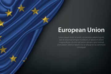 Waving European Union Flag on Dark Background