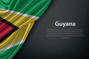 Fototapeta premium Waving Guyana Flag on Dark Background