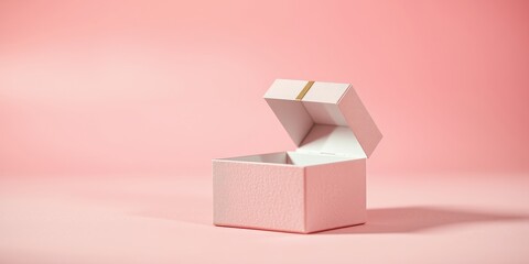 Fototapeta premium Pink gift box with golden ribbon, open and waiting for a surprise on a pastel background.